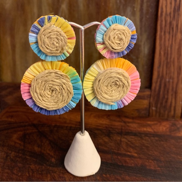 Colorful Raffia and Twine Lightweight Post Earrings - Picture 6 of 7